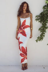 Amber Blossom Bodycon Dress with Floral Design-2